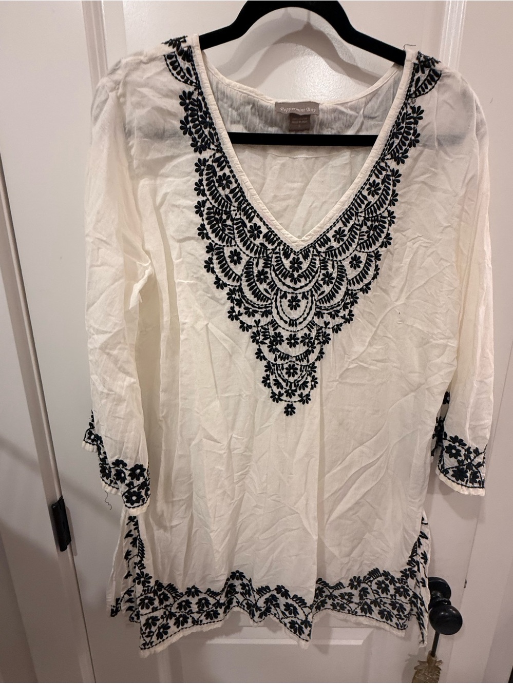 Peppermint Bay White Cotton Blouse with Black Trim